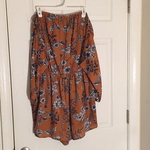 Floral off the shoulder, sleeved romper.